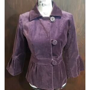 Purple Velvet Ruffled Blazer Jacket Womens Small Stretch Whimsygoth Fitted